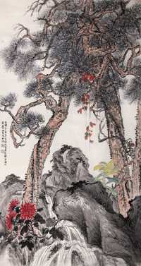 陆恢 金心兰 乙巳（1905年）作 群松藤蔓 镜心
